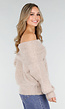 Beige Off Shoulder Wollen Gebreide Trui en Losse Pasvorm