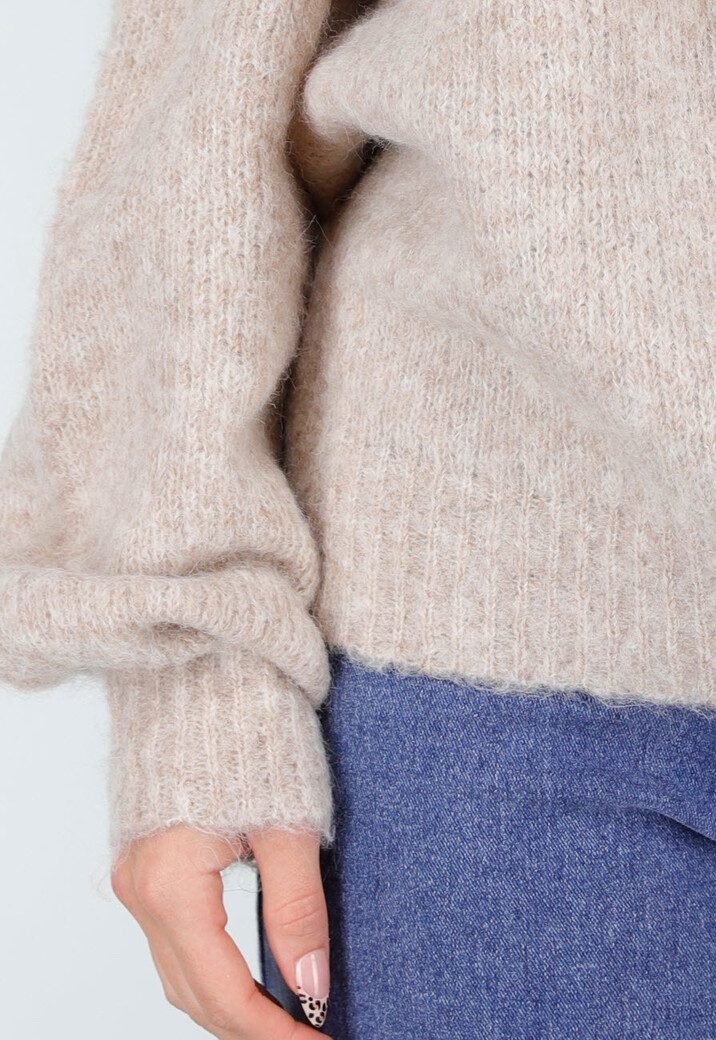 Beige Off Shoulder Wollen Gebreide Trui en Losse Pasvorm