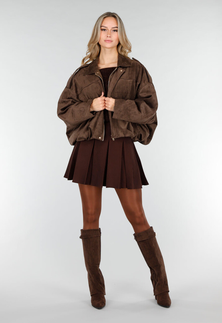 Bruine Glanzende Panty met Hoge Taille en Corrigerend Effect