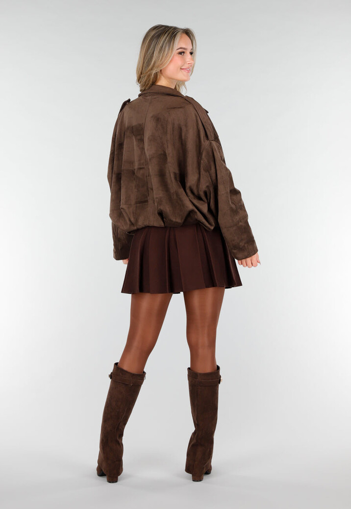 Bruine Glanzende Panty met Hoge Taille en Corrigerend Effect