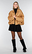 Camel Jas met Suède Look en Oversized Pasvorm