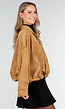 Camel Jas met Suède Look en Oversized Pasvorm