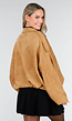 Camel Jas met Suède Look en Oversized Pasvorm