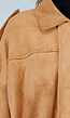 Camel Jas met Suède Look en Oversized Pasvorm