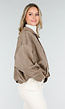 Taupe Suèdelook Jas met Ritssluiting en Verlaagde Schoudernaden