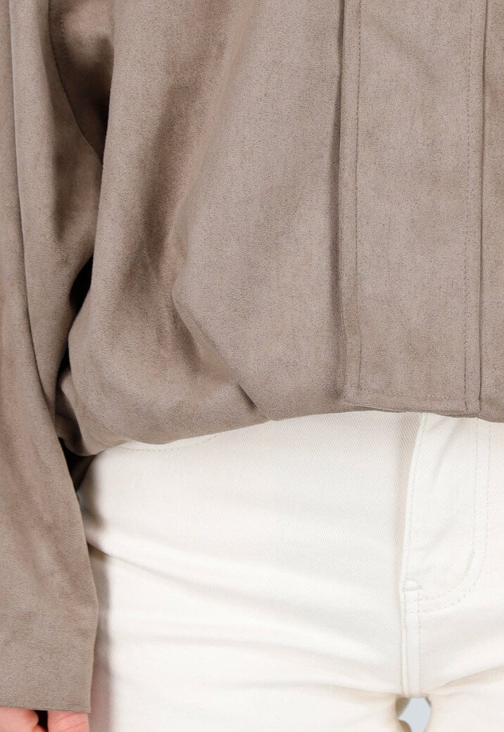 Taupe Suèdelook Jas met Ritssluiting en Verlaagde Schoudernaden