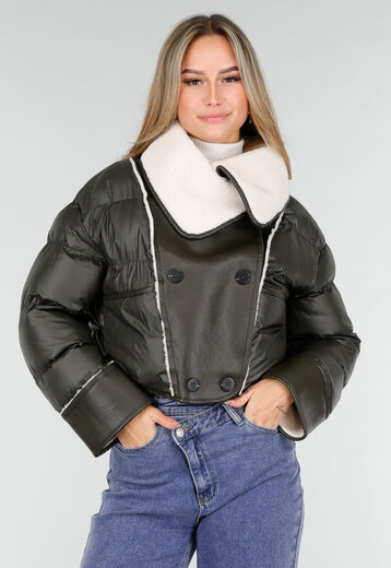 Donkergroene Teddy Kraag Jas