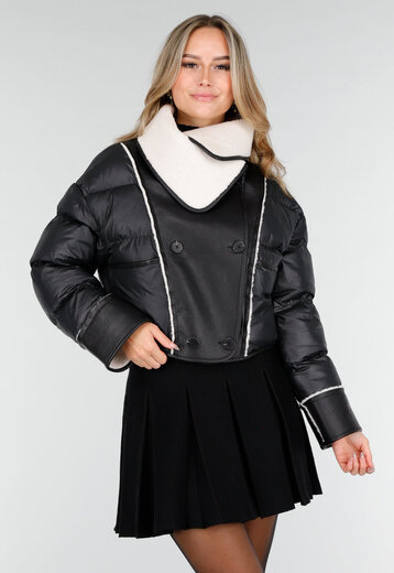 Zwarte Pufferjas met Sherpa Kraag