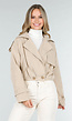 Lichtbeige Korte Trenchcoat met Knopen en Reverskraag