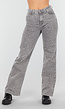 Grijze Jeans met Panterprint en Rechte Pijpen