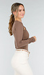 Bruine Asymmetrische Stretch Top met Lange Mouwen en Rimpeldetail