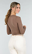 Bruine Asymmetrische Stretch Top met Lange Mouwen en Rimpeldetail