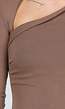 Bruine Asymmetrische Stretch Top met Lange Mouwen en Rimpeldetail