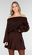 Donkerbruine Off Shoulder Trui met Wol