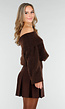Donkerbruine Gebreide Off Shoulder Trui met Wol en Losse Pasvorm