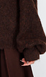 Donkerbruine Gebreide Off Shoulder Trui met Wol en Losse Pasvorm