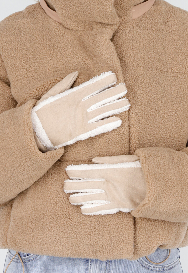 Warme Suède Handschoenen met Zachte Teddy Voering en Contrasterende Afwerking