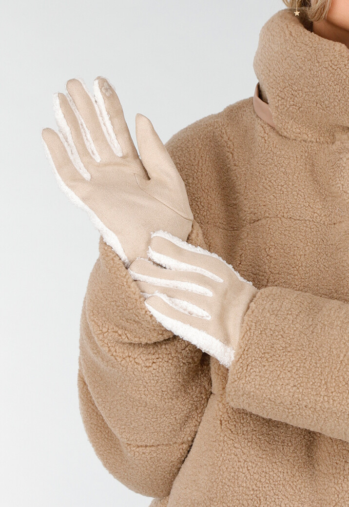 Warme Suède Handschoenen met Zachte Teddy Voering en Contrasterende Afwerking