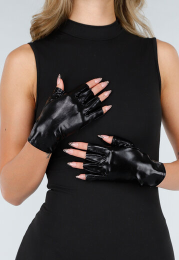 Zwarte Lederlook Stretch Handschoenen