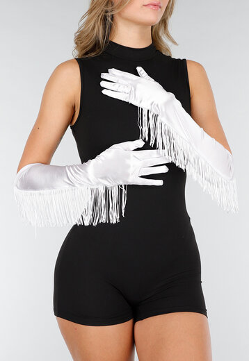 Witte Satijnen Stretch Handschoenen