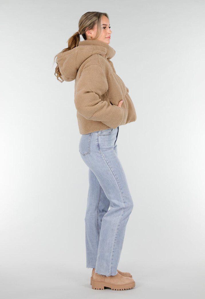 Beige Teddy Jas met Afneembare Capuchon