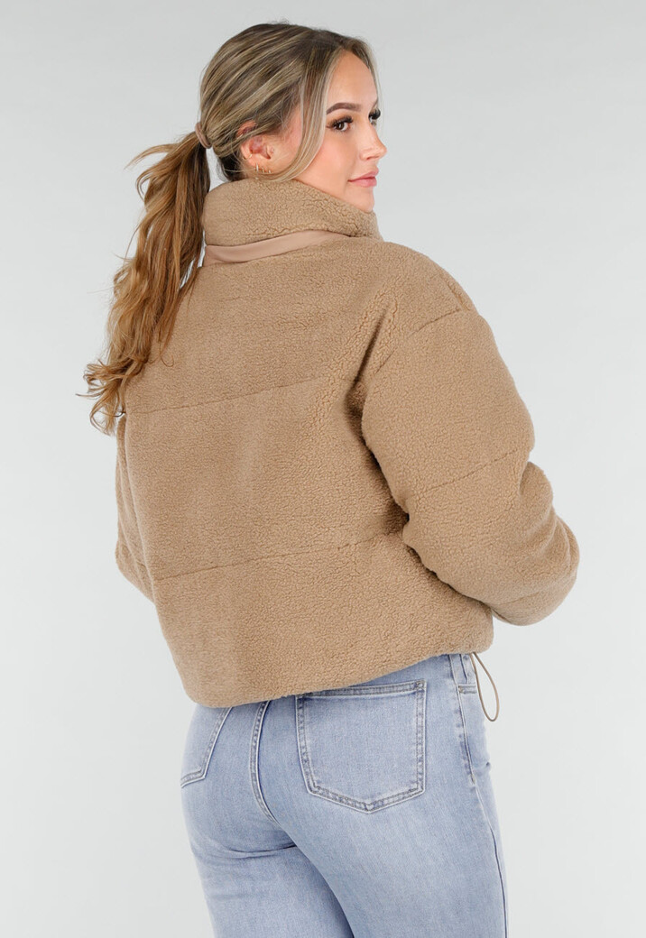 Beige Teddy Jas met Afneembare Capuchon