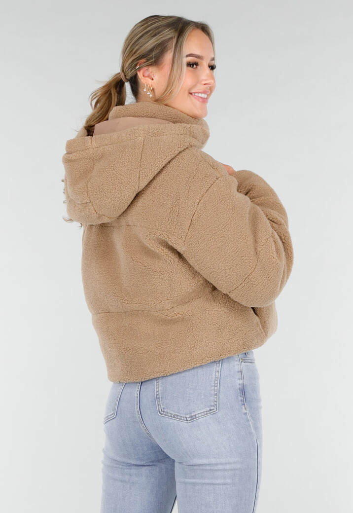 Beige Teddy Jas met Afneembare Capuchon