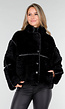 Zwarte Faux Fur Jas met Kraag en Knoopsluiting
