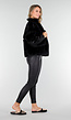 Zwarte Faux Fur Jas met Kraag en Knoopsluiting