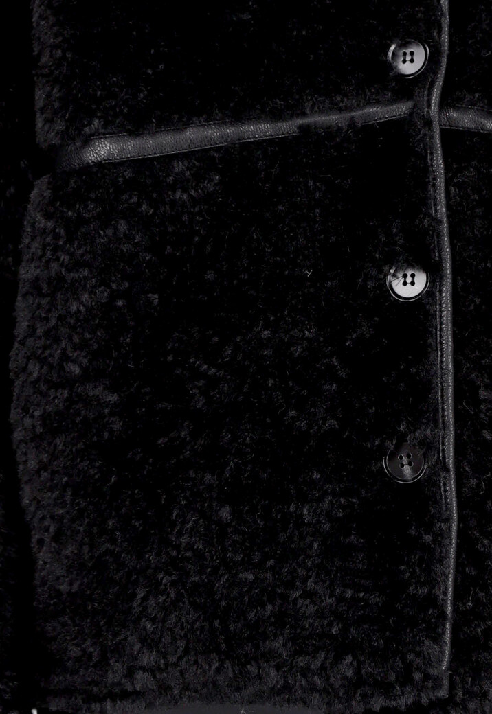 Zwarte Faux Fur Jas met Kraag en Knoopsluiting