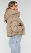 Beige Puffer Jas met Capuchon en Hoge Kraag