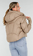 Beige Puffer Jas met Capuchon en Hoge Kraag
