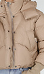 Beige Puffer Jas met Capuchon en Hoge Kraag