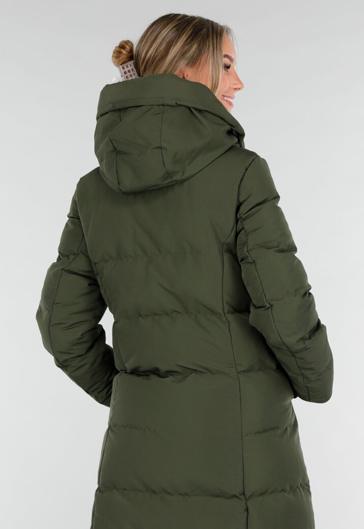Legergroene Lange Pufferjas met Capuchon