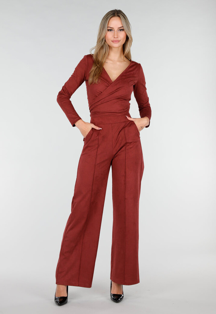 Rode Suede Pantalon met Stretch Taille