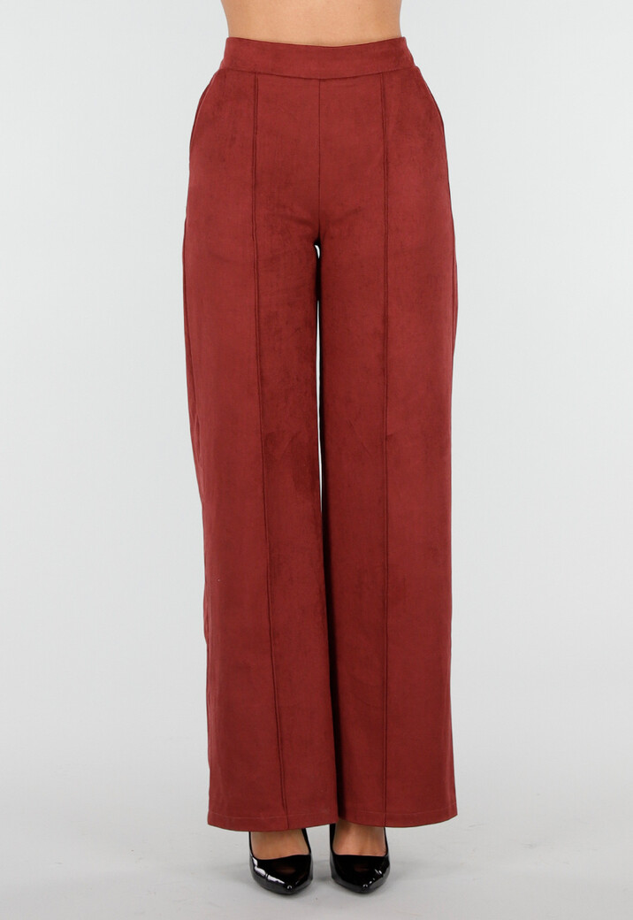 Rode Suede Pantalon met Stretch Taille