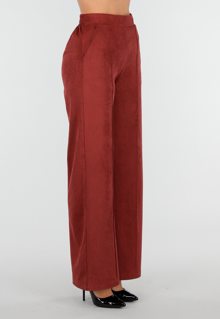 Rode Suede Pantalon met Stretch Taille