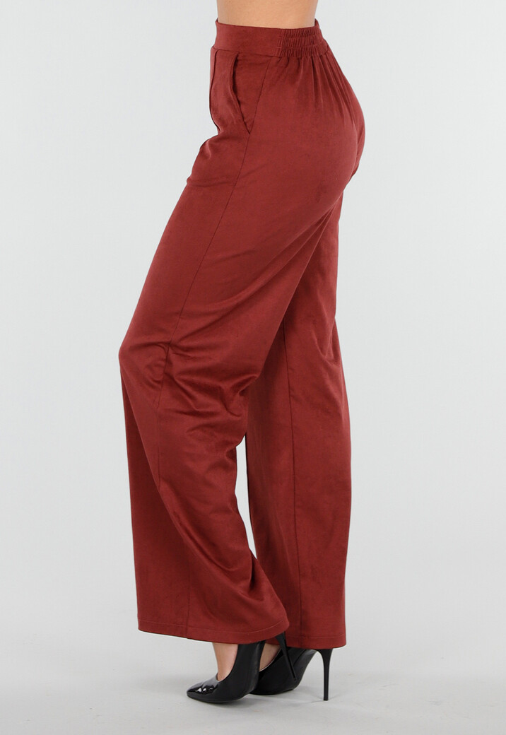 Rode Suede Pantalon met Stretch Taille