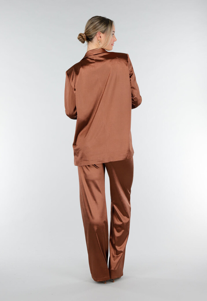 Bruine Satijnlook Blazer met Licht Getailleerde Pasvorm en Dubbele Knopen