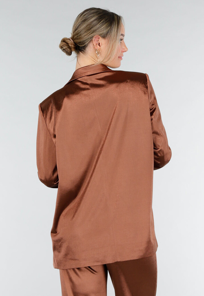 Bruine Satijnlook Blazer met Licht Getailleerde Pasvorm en Dubbele Knopen