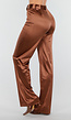 Bruine Satijnen Pantalon met Hoge Taille