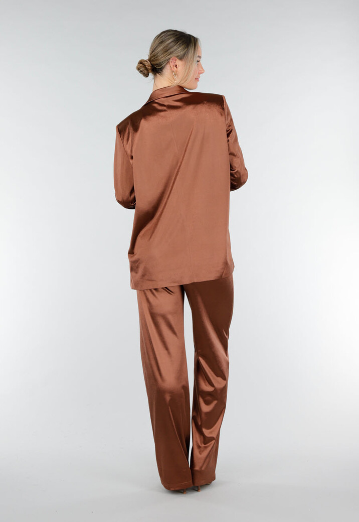 Bruine Satijnen Pantalon met Hoge Taille