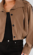 Bruine Cropped Trenchcoat met Knoopsluiting en Brede Kraag