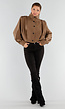 Bruine Cropped Trenchcoat met Knoopsluiting en Brede Kraag