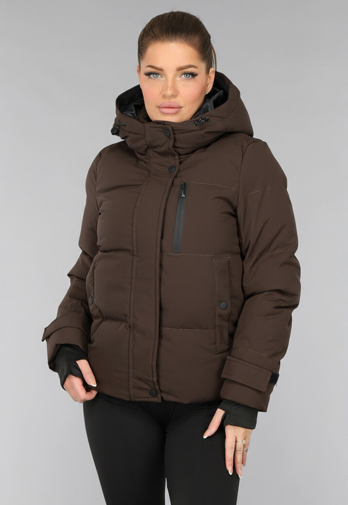 Korte Bruine Winterjas met Capuchon
