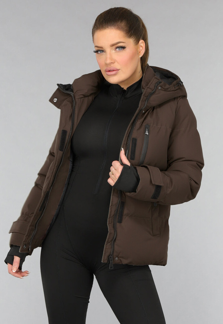 Korte Bruine Winterjas met Capuchon