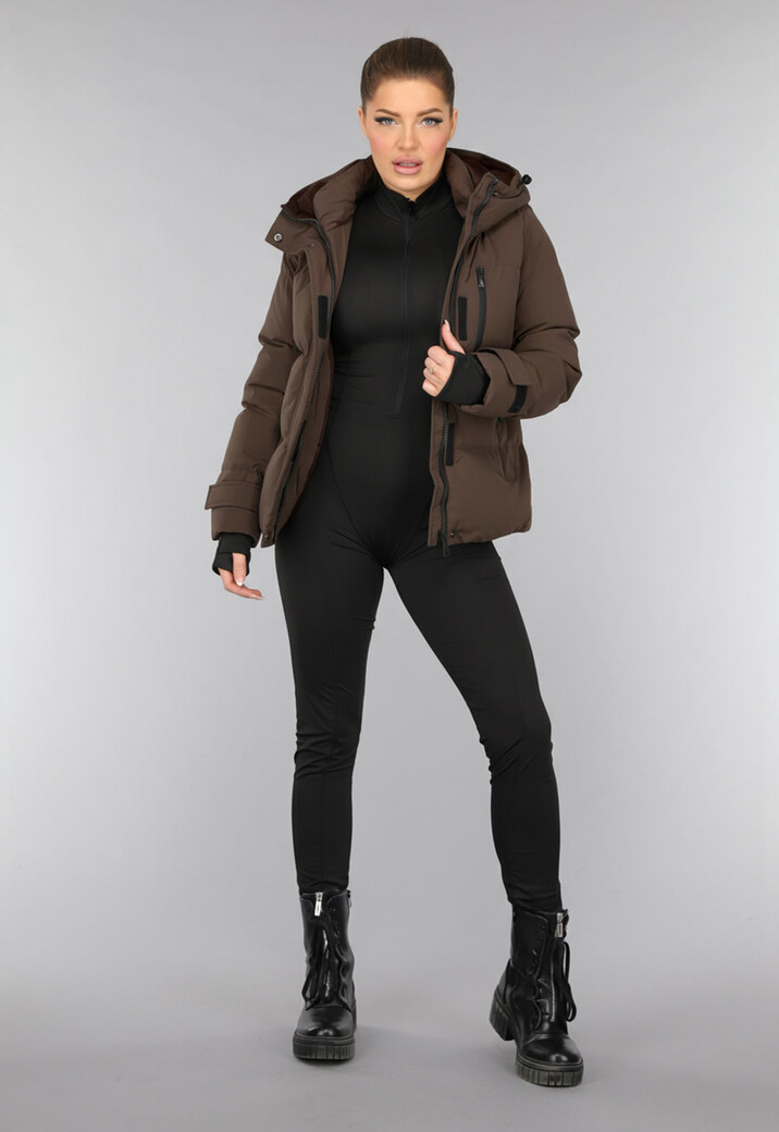 Korte Bruine Winterjas met Capuchon