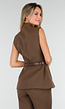 Bruine Matchende Set met Mouwloze Top, Statement Riem en Wide Leg Broek