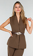Bruine Matchende Set met Mouwloze Top, Statement Riem en Wide Leg Broek