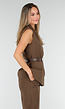 Bruine Matchende Set met Mouwloze Top, Statement Riem en Wide Leg Broek
